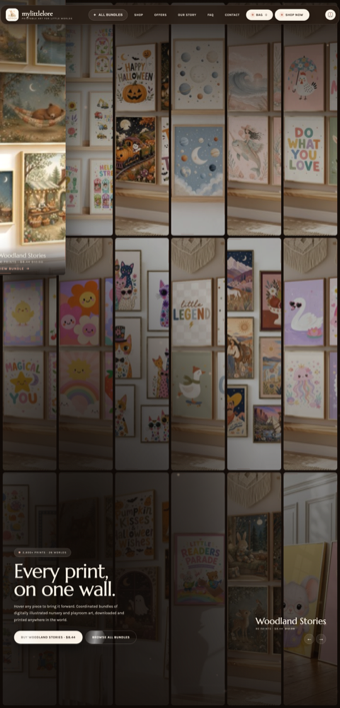 The My Little Lore storefront homepage, a client delivery I built end to end.